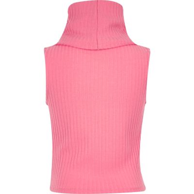Girls pink ribbed roll neck top